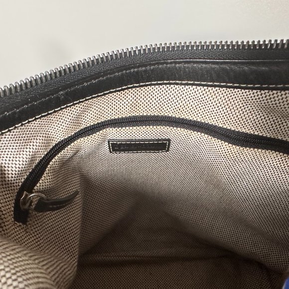 Dooney Bourke Gray Fabric Black Leather Trim Logo Shoulder Bag - Picture 7 of 8